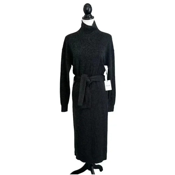 Naadam Smoke Gray Luxe Merino Tie Front Dress NEW Size Small Long Sleeve $395 - Picture 1 of 10